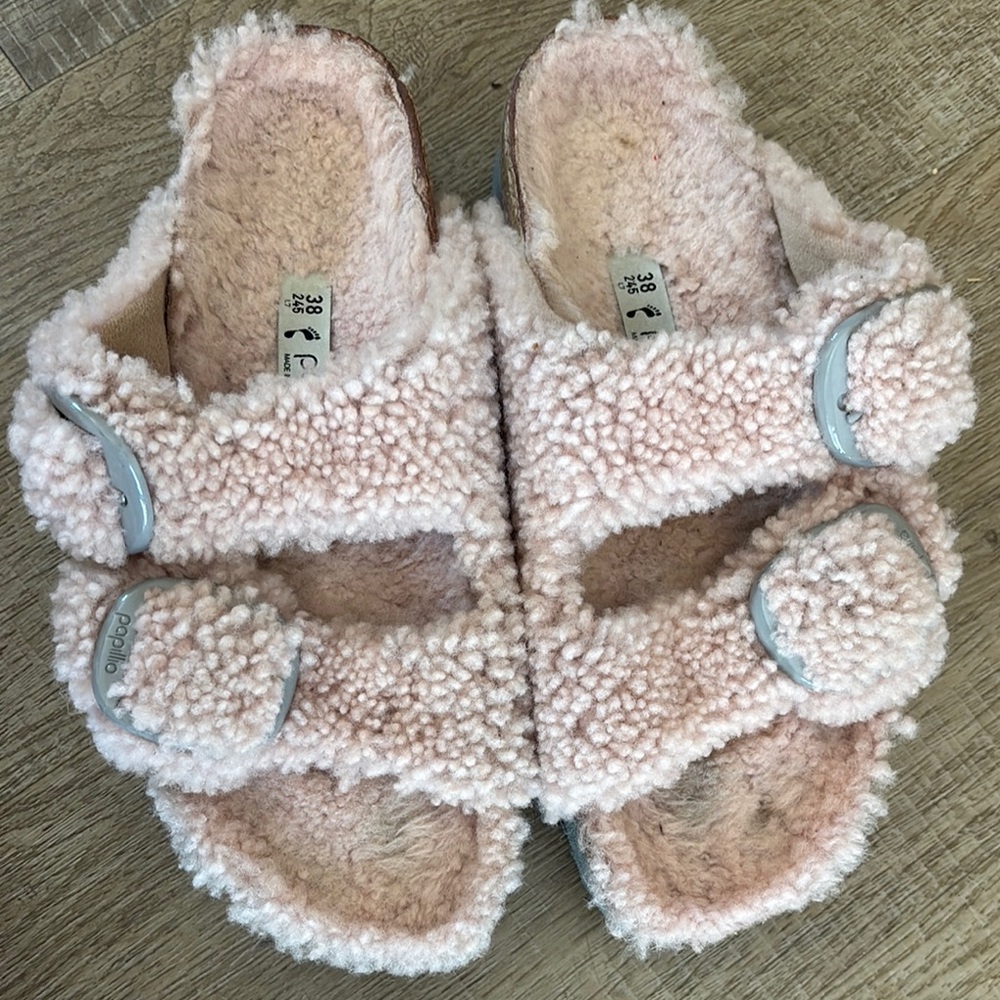 Pink Fuzzy Sandals with Adjustable Straps